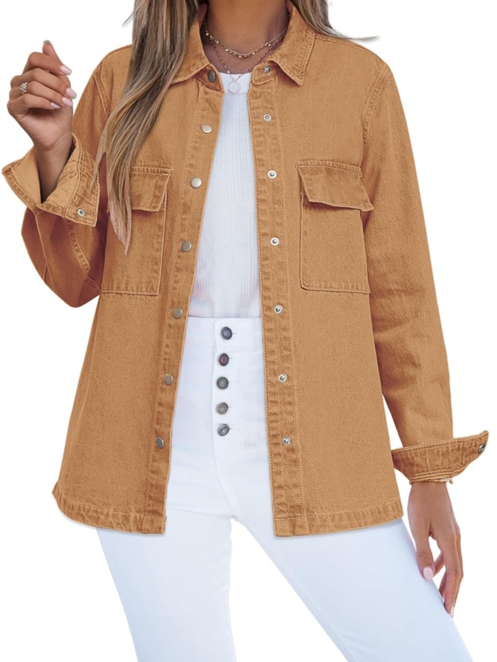 NWT SZ Small 100 💯 Cotton Women’s Casual Button-Front Denim Jacket - Tan